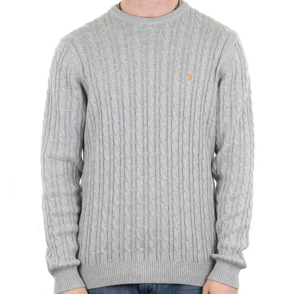 Farah Mens Lewes Crew Neck Cable Sweater - Grey