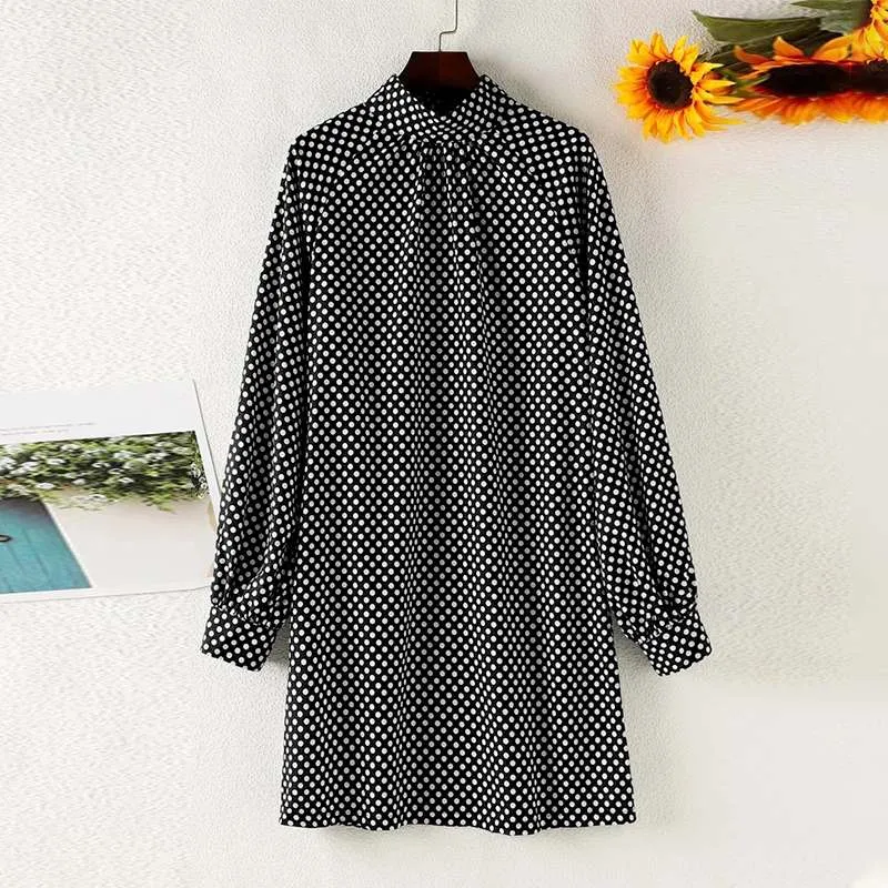 Fashion OL Bohemian Dress Summer Women Puff Sleeve Sundress Casual Polka Dot Knee Vestido Party Holiday Turtleneck Robe