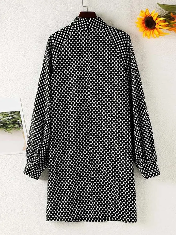 Fashion OL Bohemian Dress Summer Women Puff Sleeve Sundress Casual Polka Dot Knee Vestido Party Holiday Turtleneck Robe