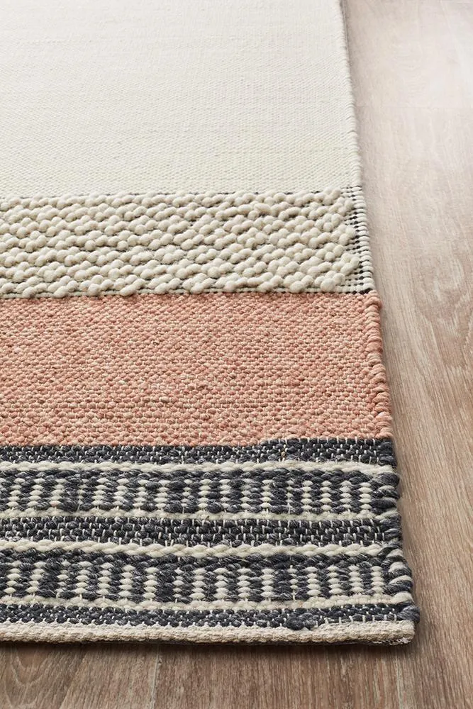 Flatwoven Textured Wool Blend Rug - Peach