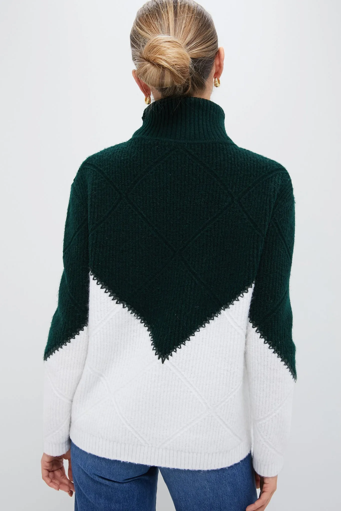 Green & Cream Diamond Demi Turtleneck