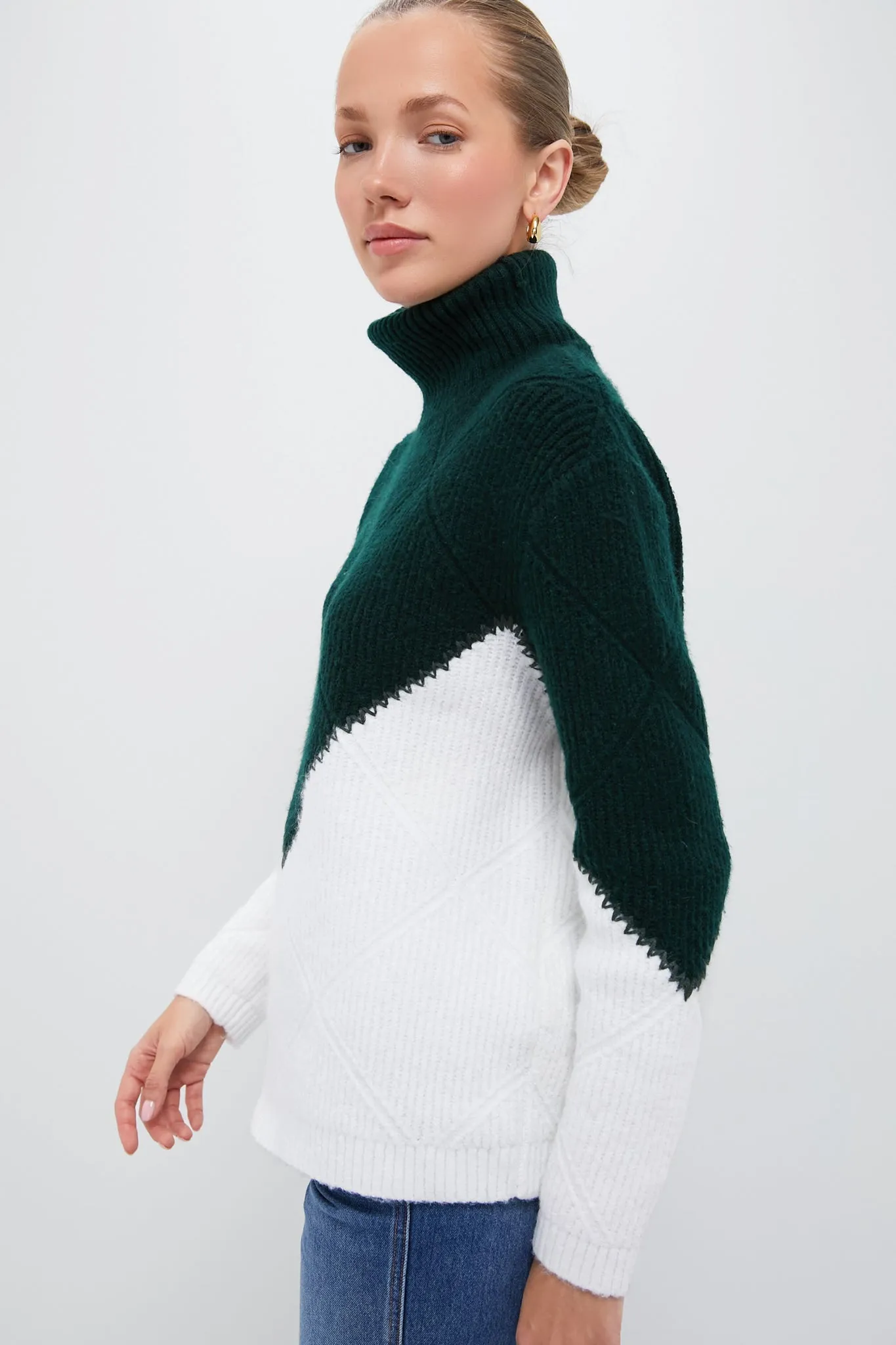 Green & Cream Diamond Demi Turtleneck