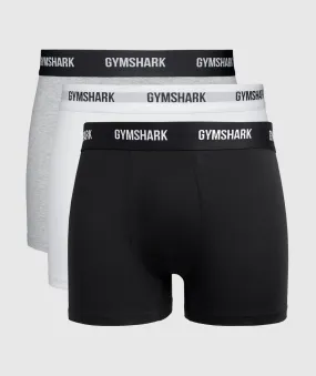 Gymshark Boxers 3 PK - White/Light Grey Core Marl/Black