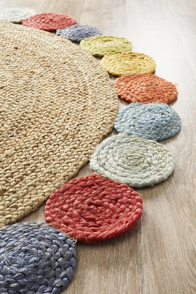 Hand-braided Round Cotton Rug - Multi