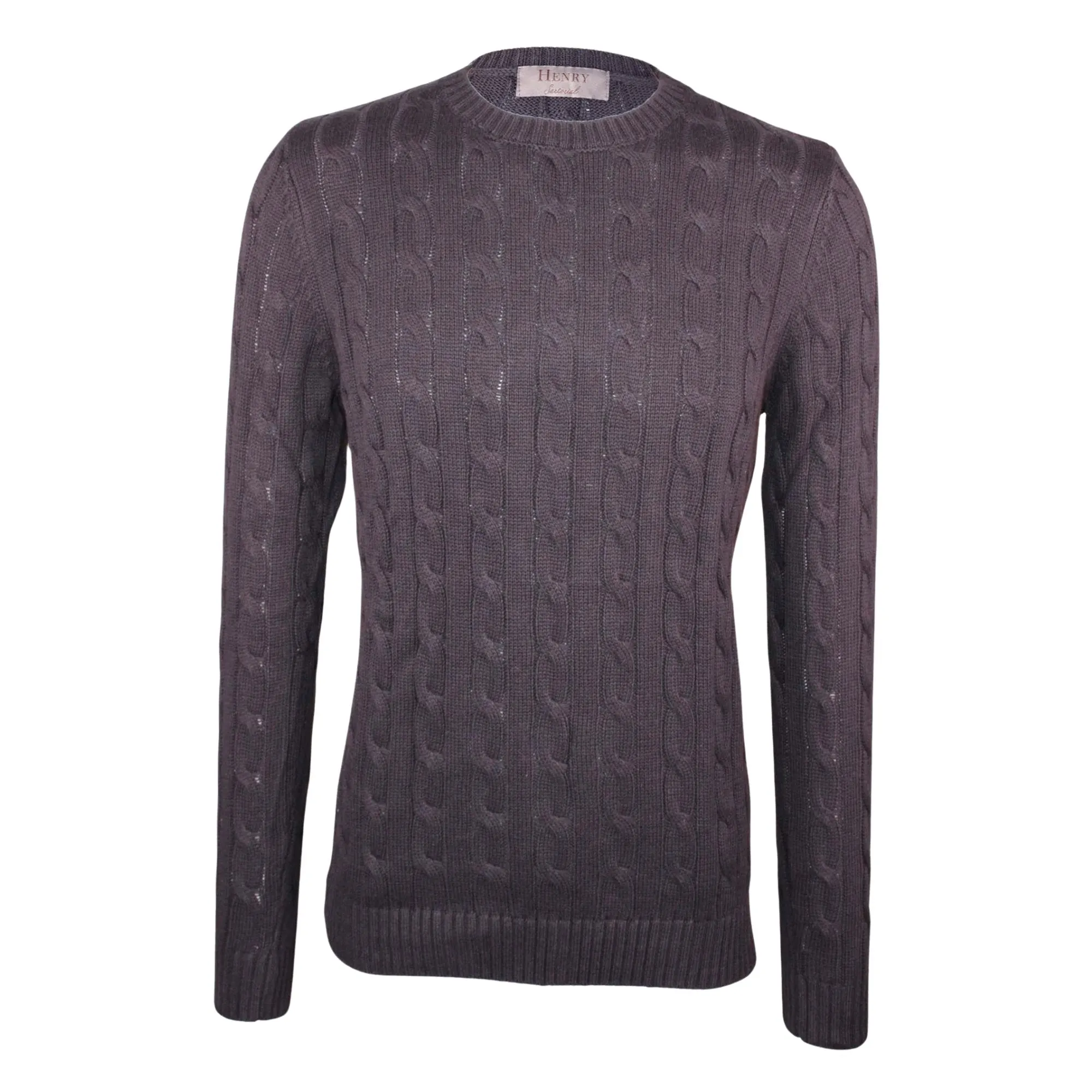 HENRY SARTORIAL Crewneck Cable Jumper NAVY