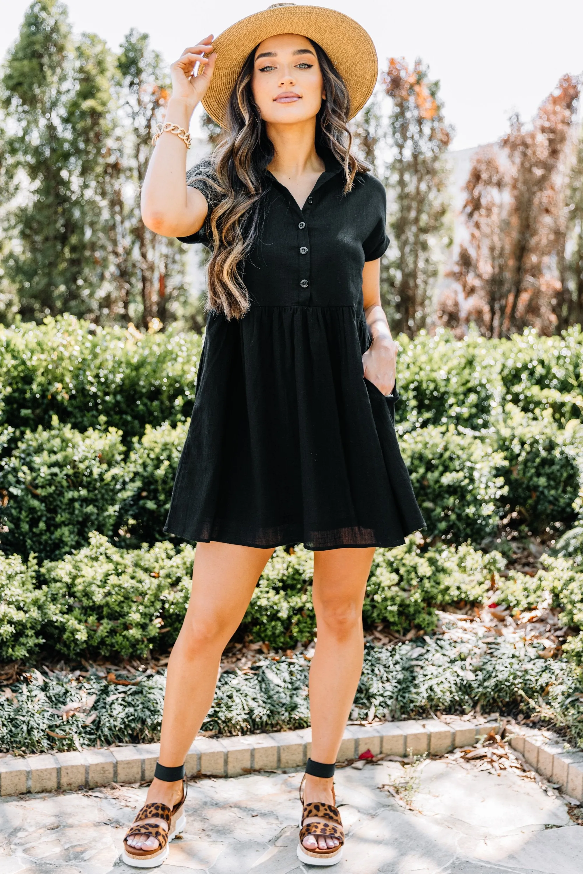 Here Comes The Fun Black Babydoll Dress