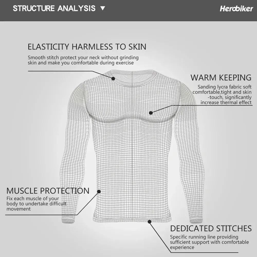 HEROBIKER Motorcycle Thermal Underwear Set Men's Motorcycle Skiing Winter Warm Base Layers Tight Long Johns Tops & Pants Set