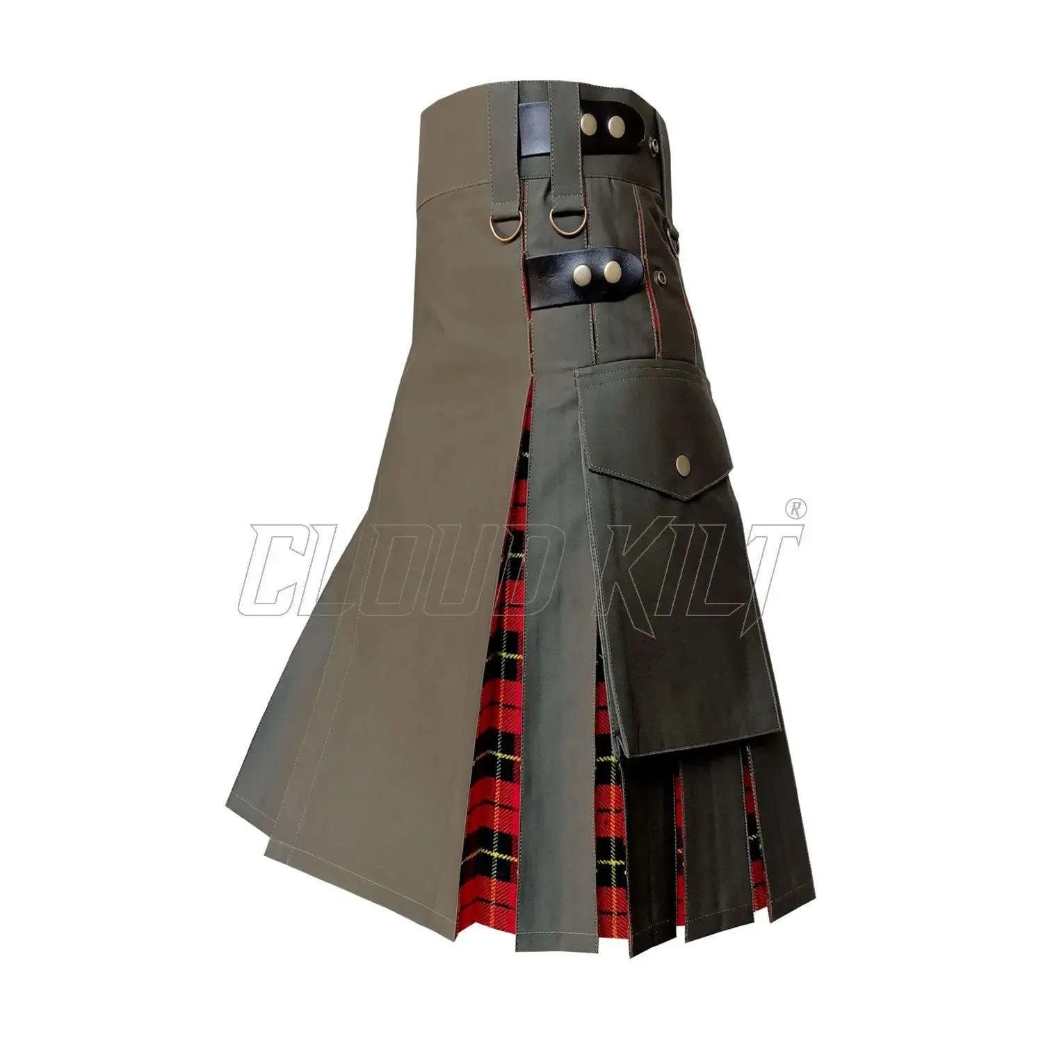 Hybrid Kilt Box Pleated Tartan Utility Kilt