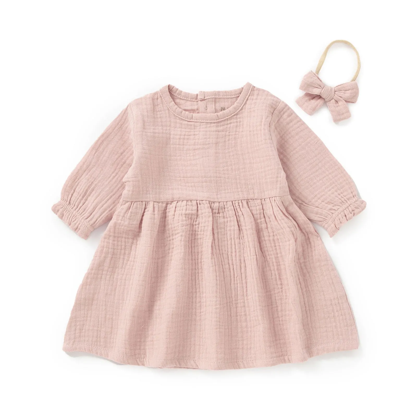 JBØRN Organic Cotton Muslin Baby Girl Dress and Bow | Personalisable