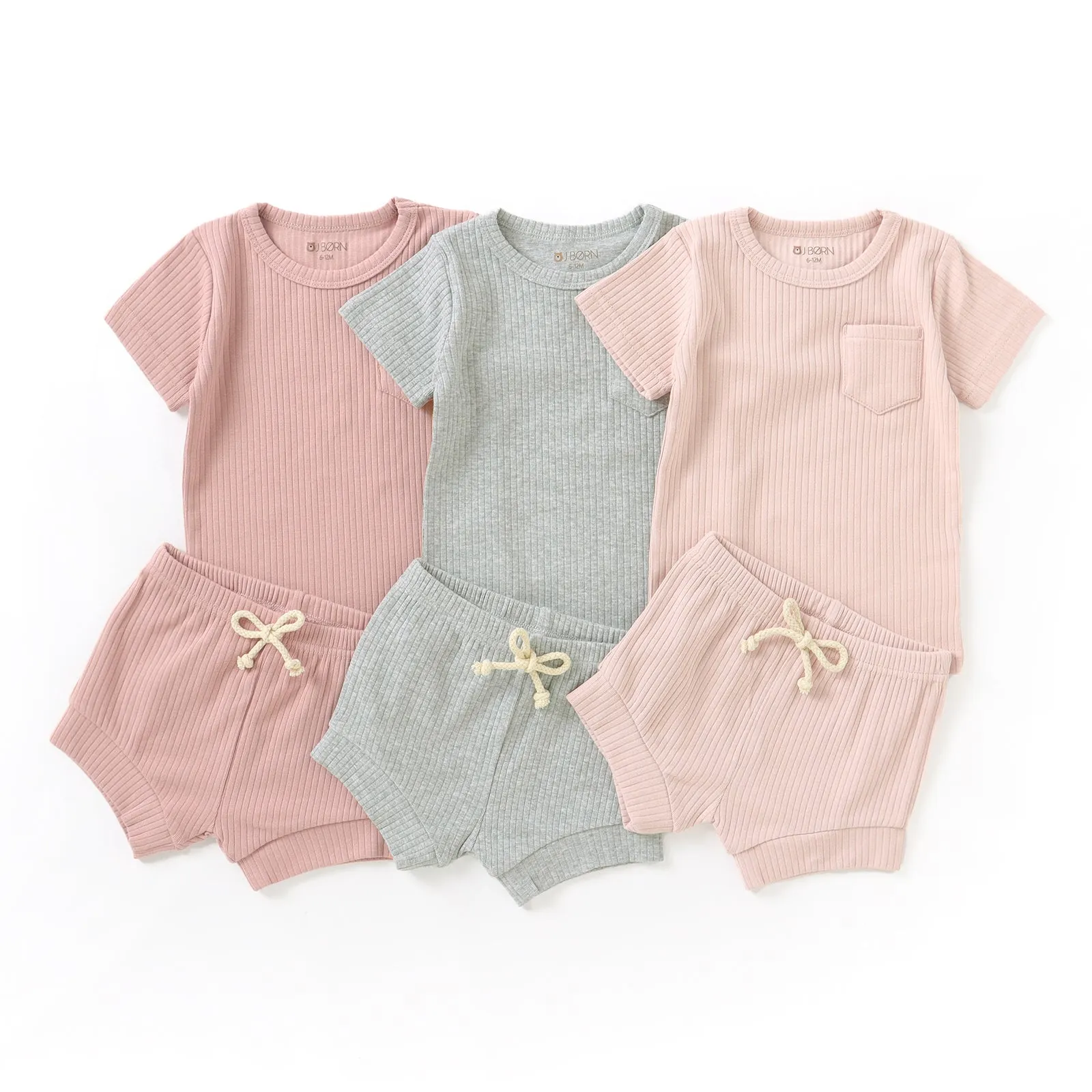 JBØRN Organic Cotton Ribbed Baby T-Shirt & Shorts Set