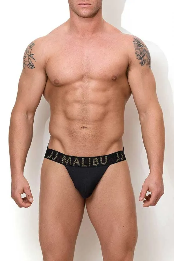 JJ Malibu Holographic Waistband Classic Jock Strap Underwear Black JJBTM094 Size M