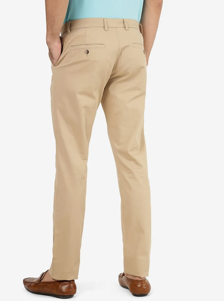 Khakhi Solid Super Slim Fit Casual Trouser | Greenfibre