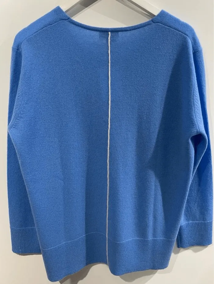 Kinross Cashmere Hi Low Vee Jumper In Azul Blue LSSC4-107