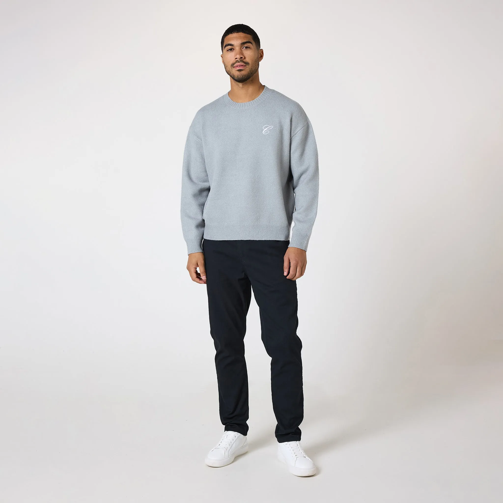 Knit Inital Crewneck | Light Grey