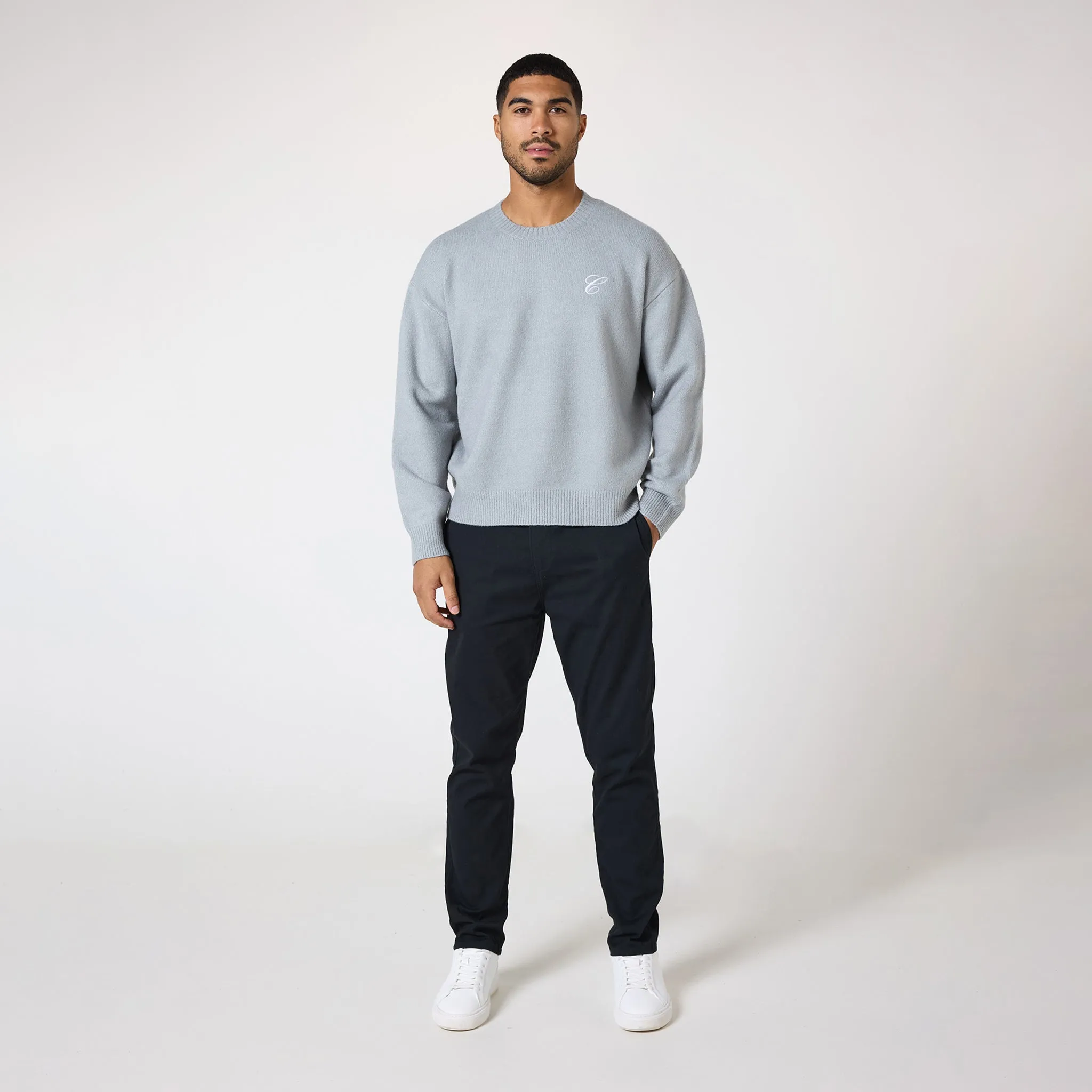 Knit Inital Crewneck | Light Grey