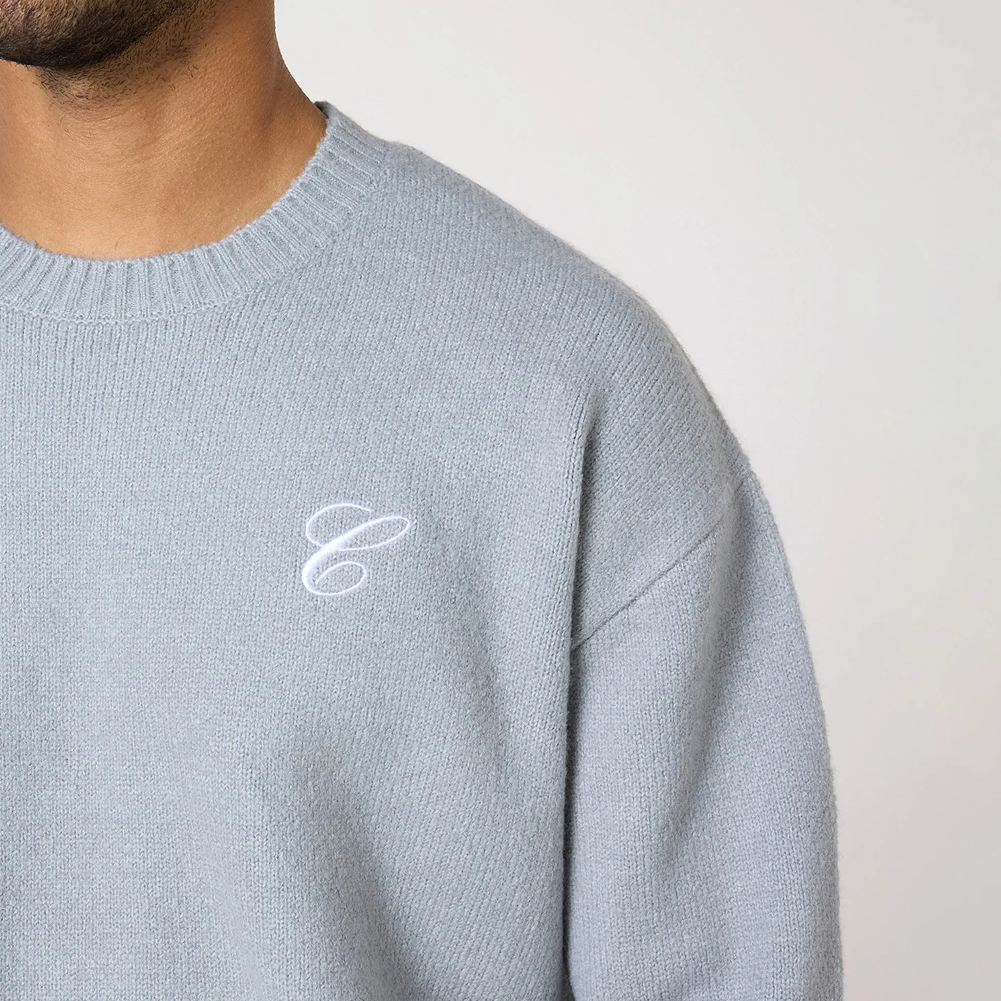 Knit Inital Crewneck | Light Grey