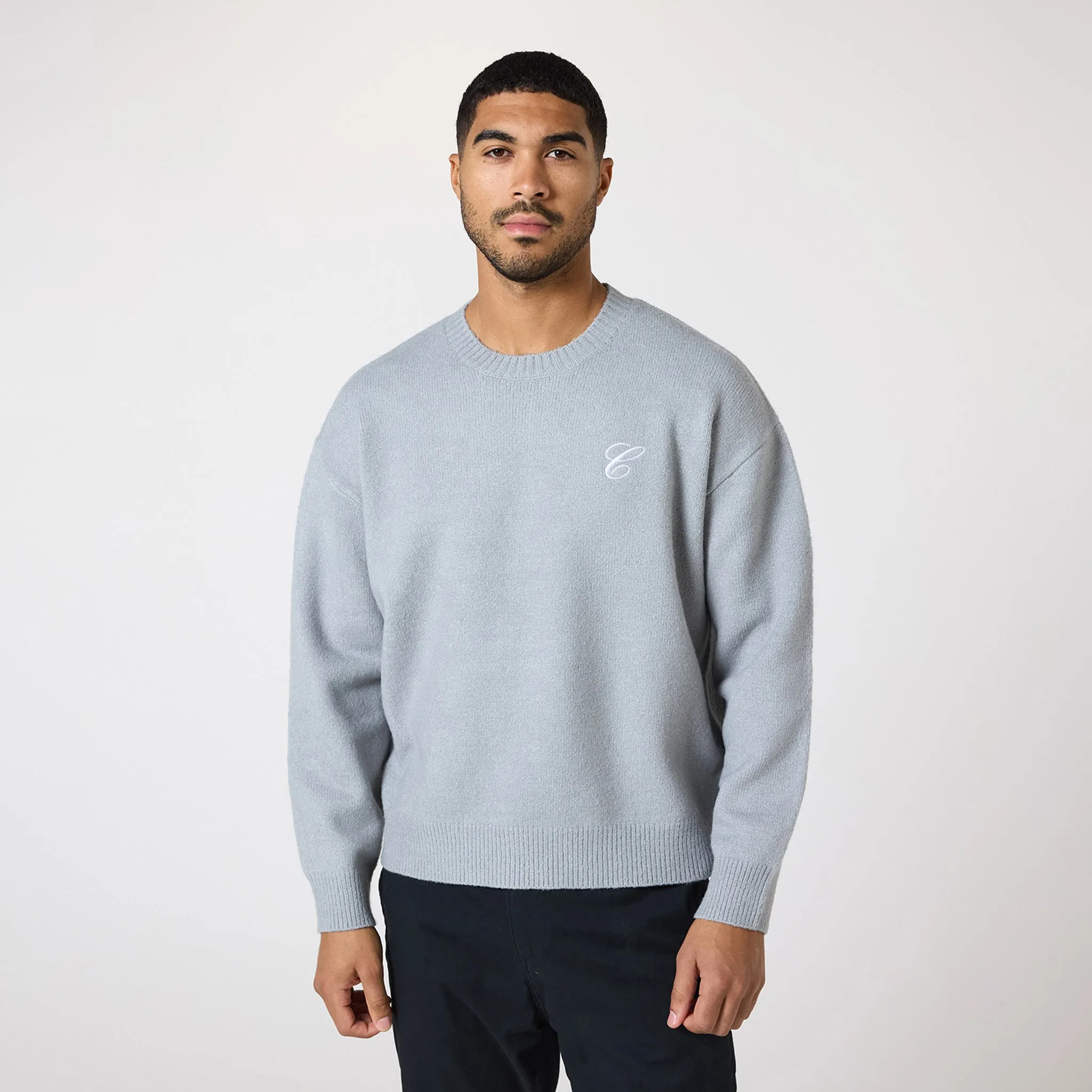 Knit Inital Crewneck | Light Grey