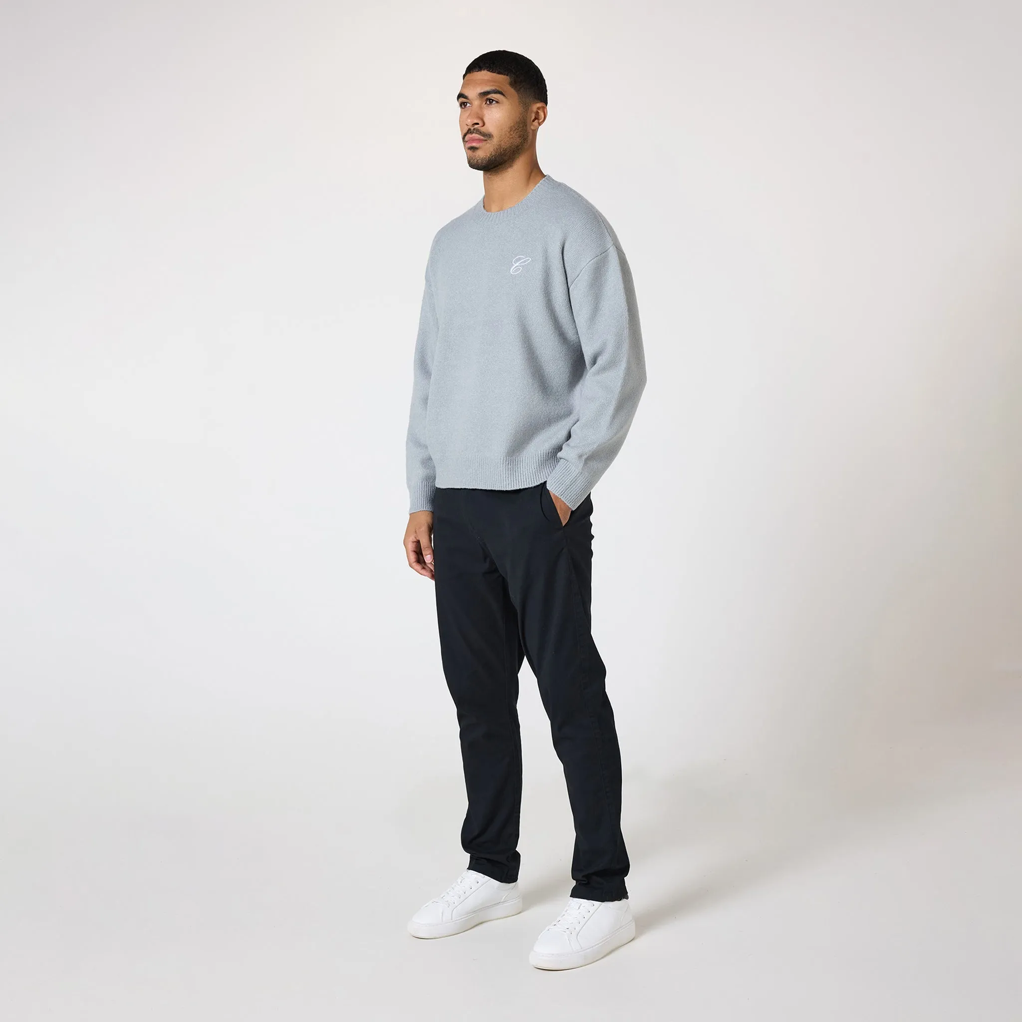 Knit Inital Crewneck | Light Grey