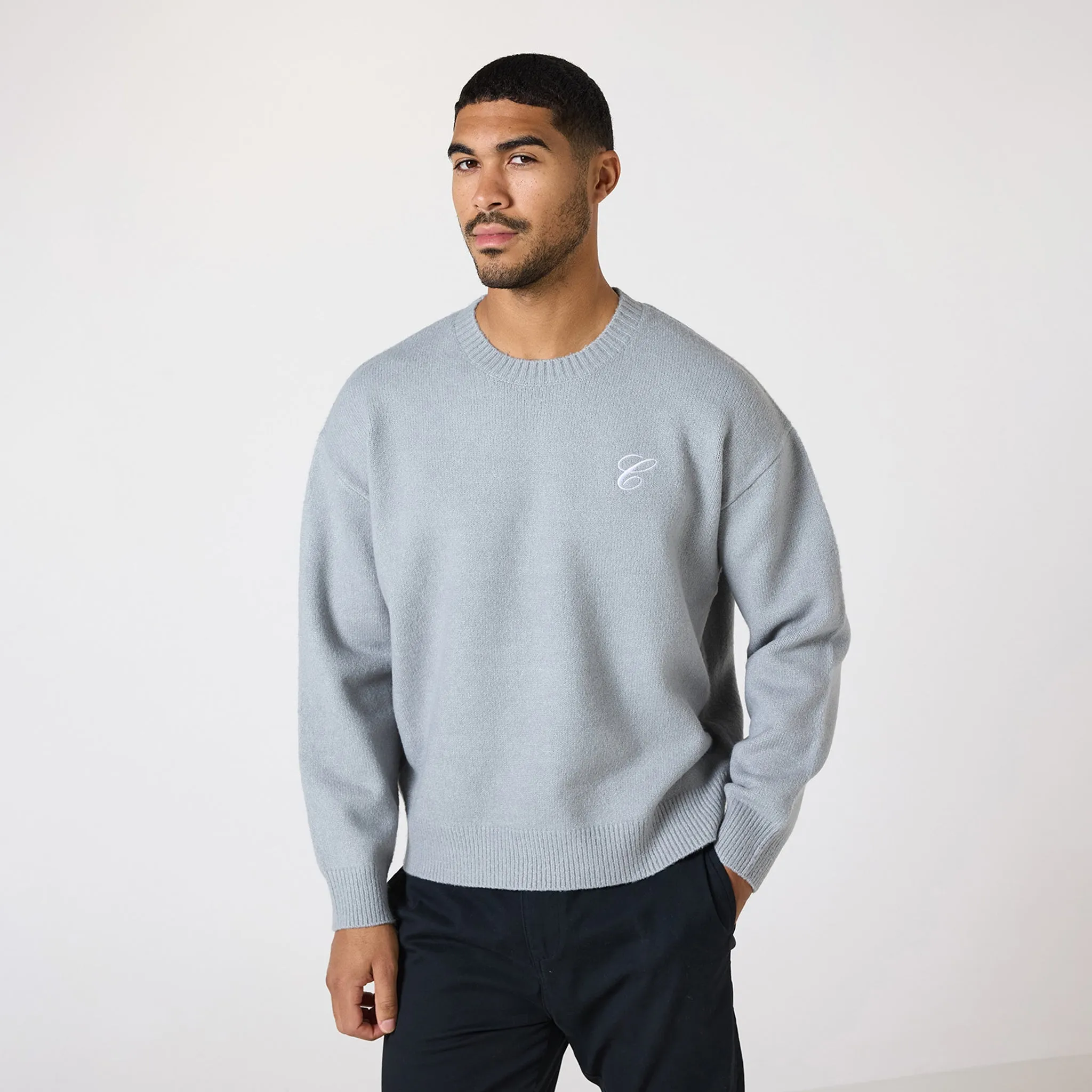 Knit Inital Crewneck | Light Grey