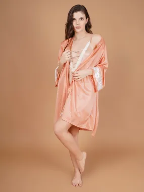 Laced sleeves Peach Satin Robe