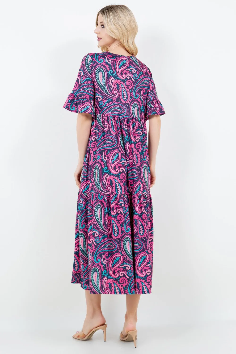 Libby Pink Paisley Print Ruffle Dress