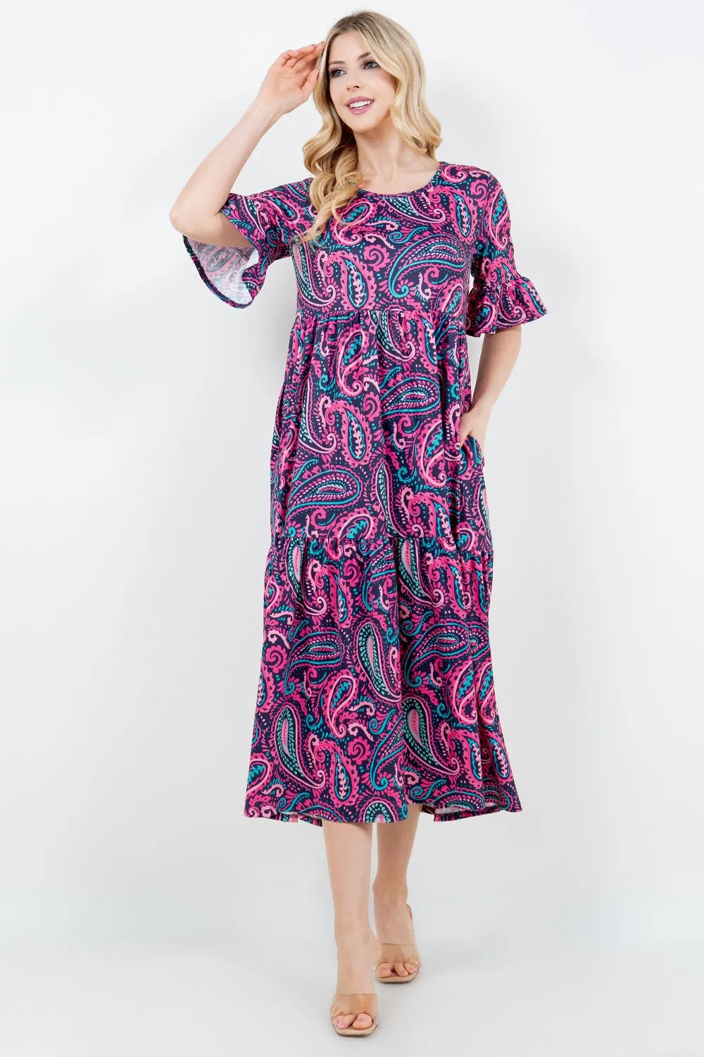 Libby Pink Paisley Print Ruffle Dress