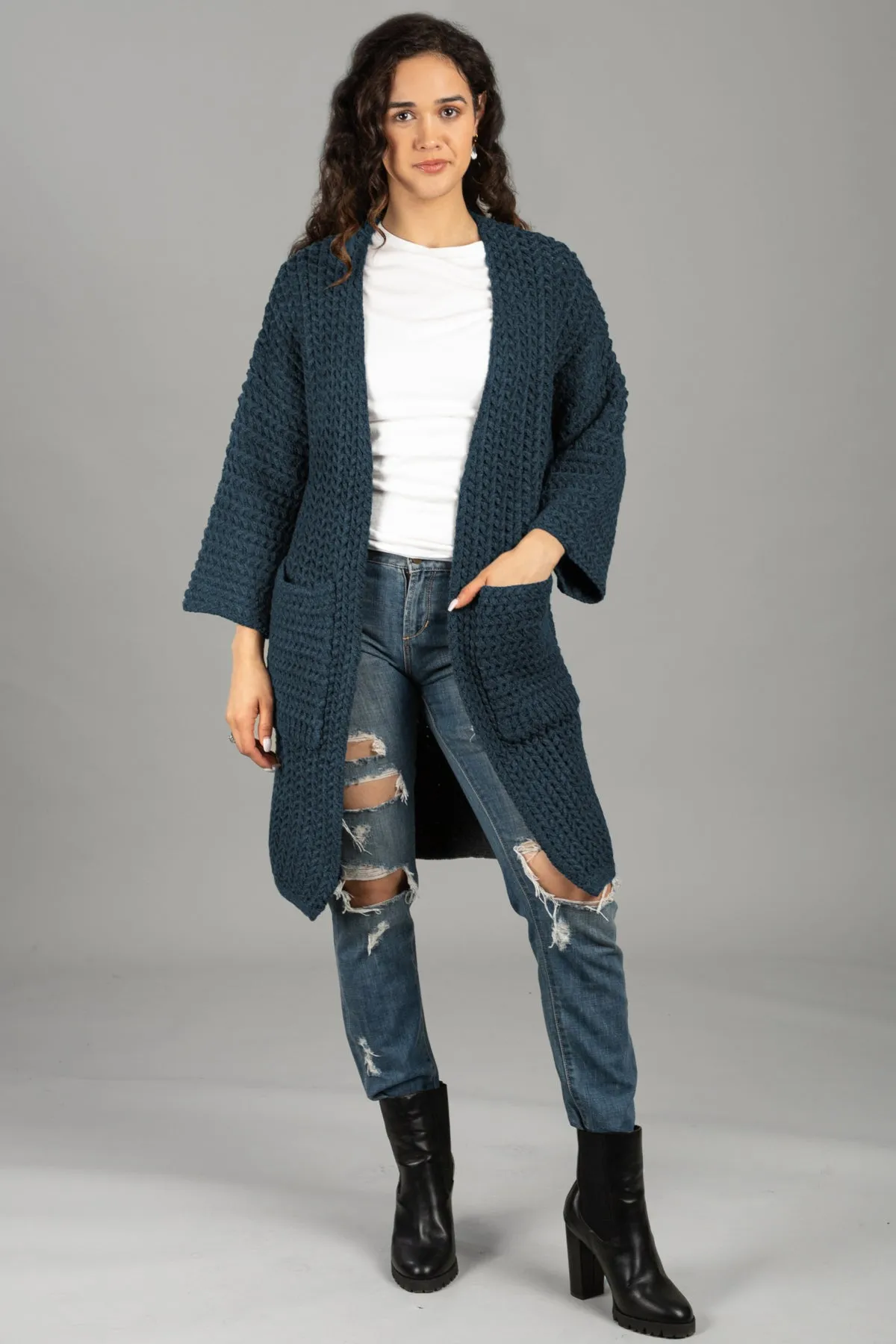 Long Sleeve Kimono Cable Knit Cardigan