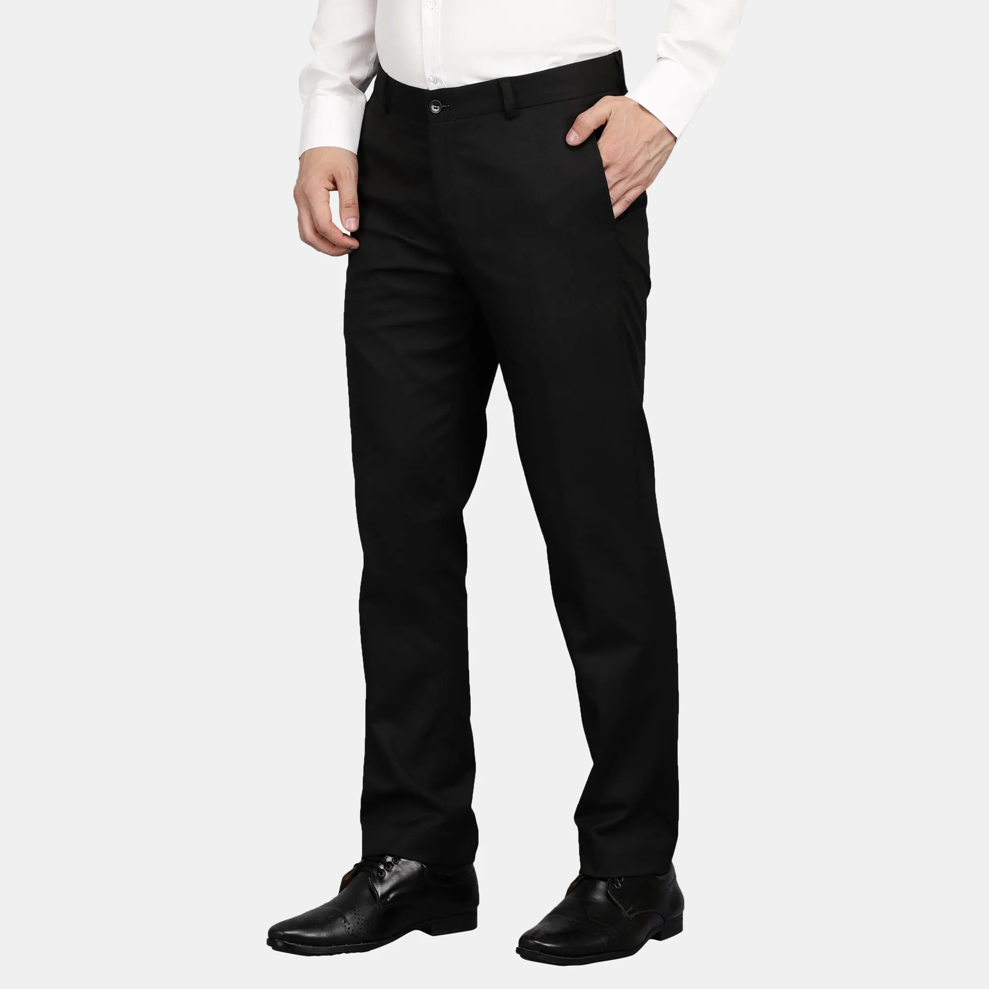 Men's Cotton Mercerised Solid Black Trousers