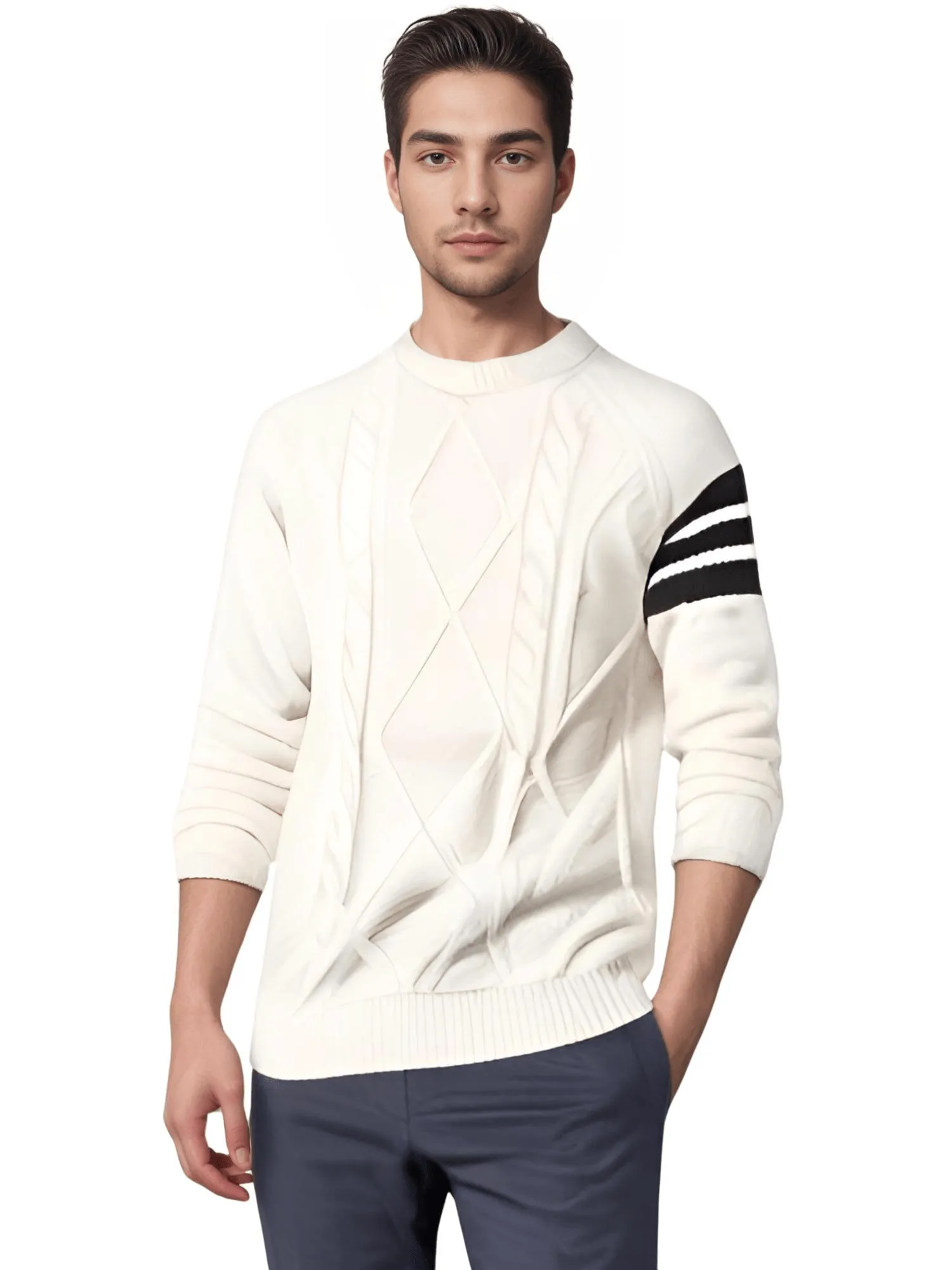 Men's Trendy Pullover Sweaters High Quality Round Neck Tight Casual Mens Fashion