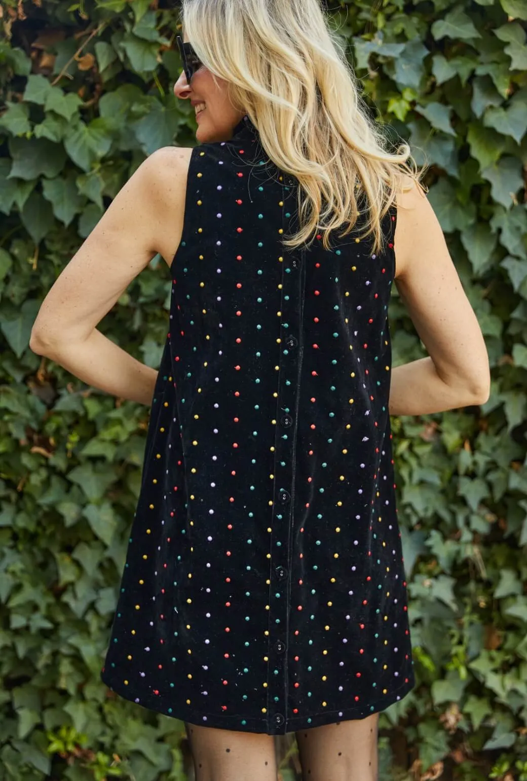 MINI Mod Dress - Embroidered Dot Black Velvet