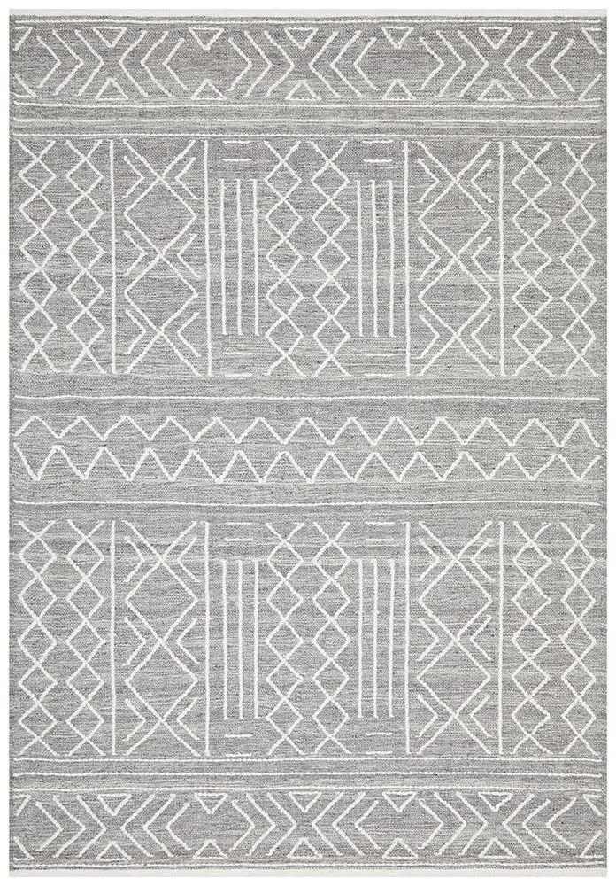 Modern Wool Stitch Woven Rug - Silver Grey