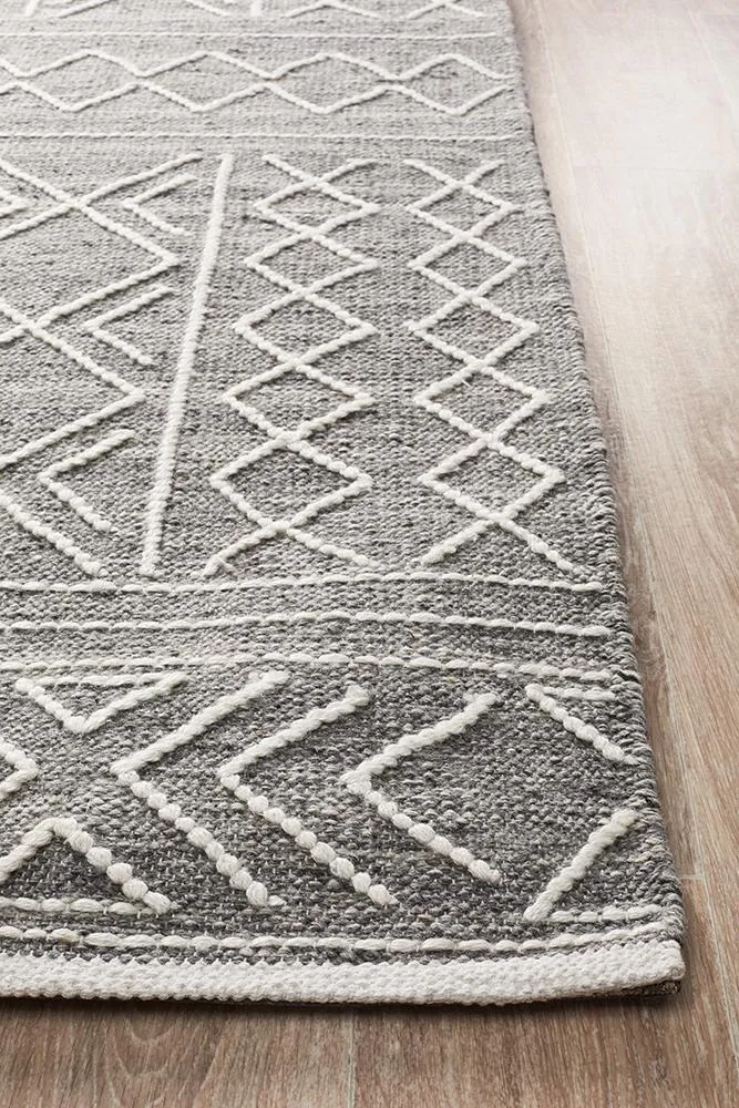 Modern Wool Stitch Woven Rug - Silver Grey