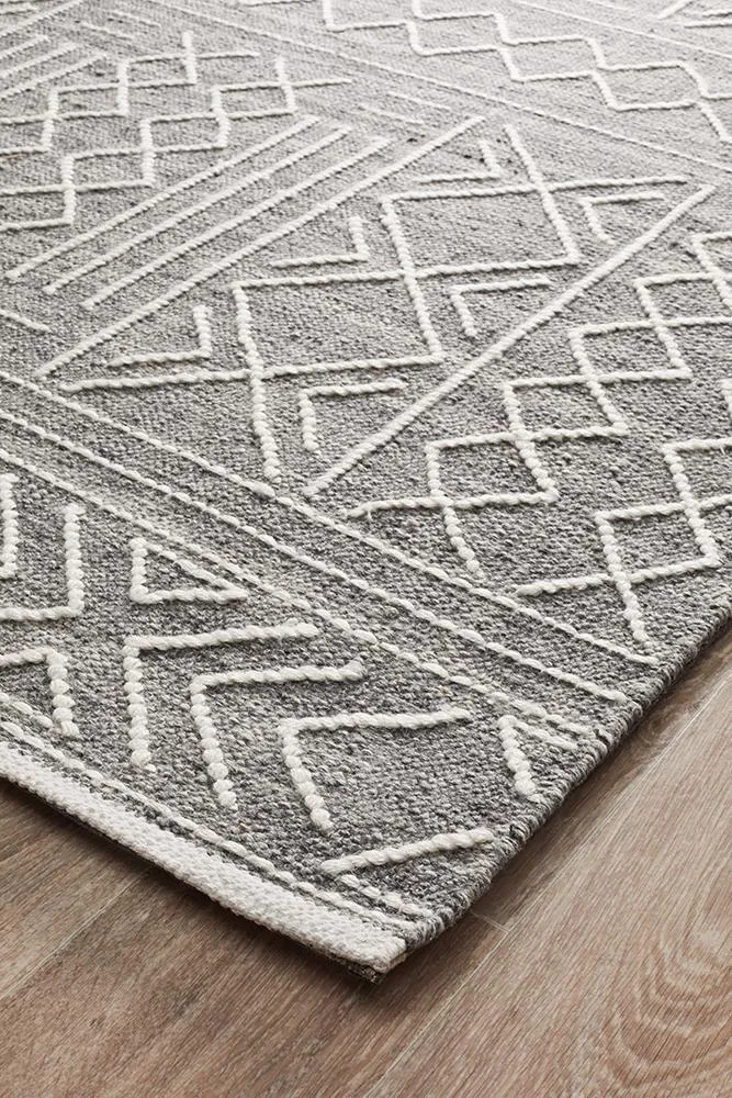 Modern Wool Stitch Woven Rug - Silver Grey