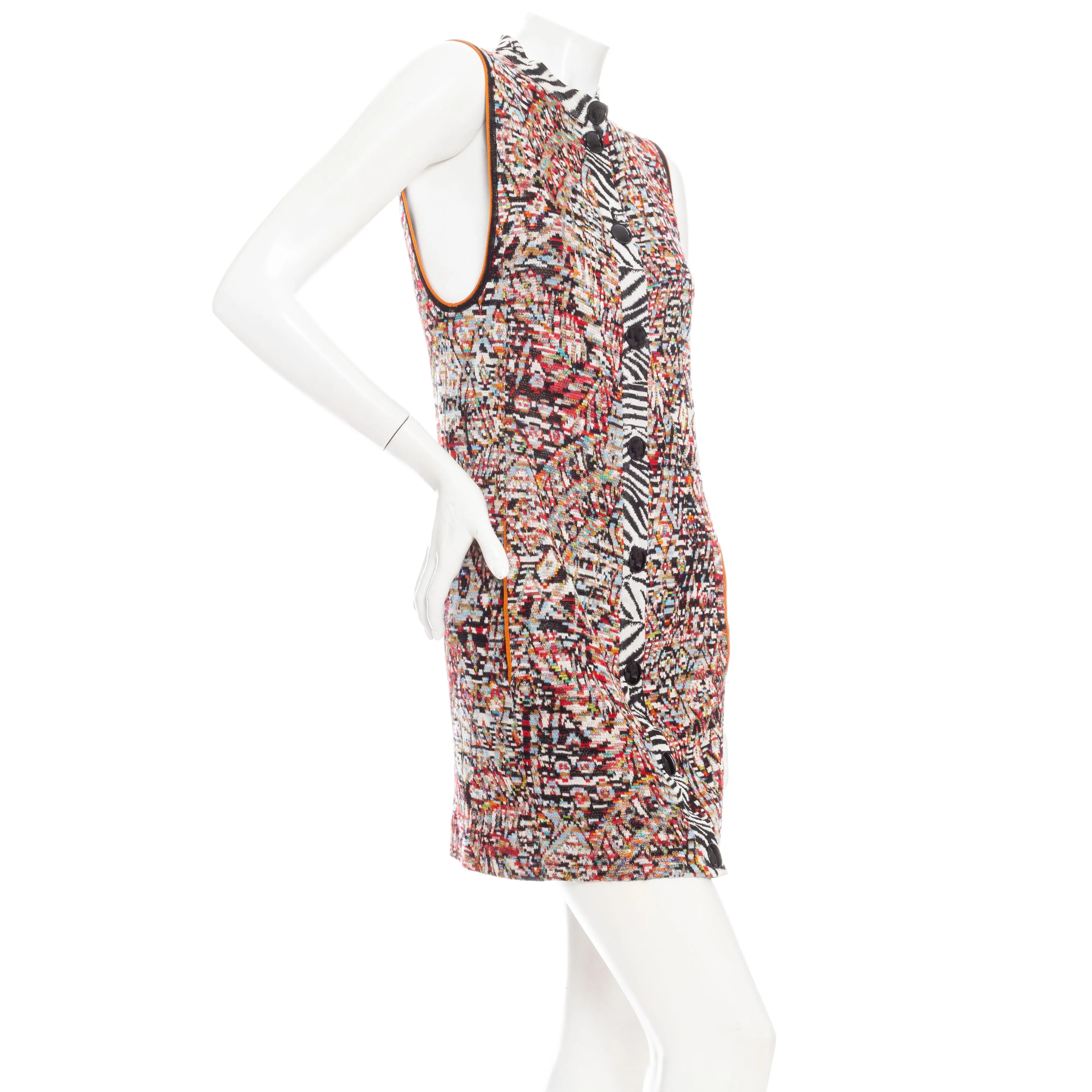 Multicolored Jacquard-Knit Sleeveless Mini Shift Dress