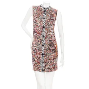 Multicolored Jacquard-Knit Sleeveless Mini Shift Dress