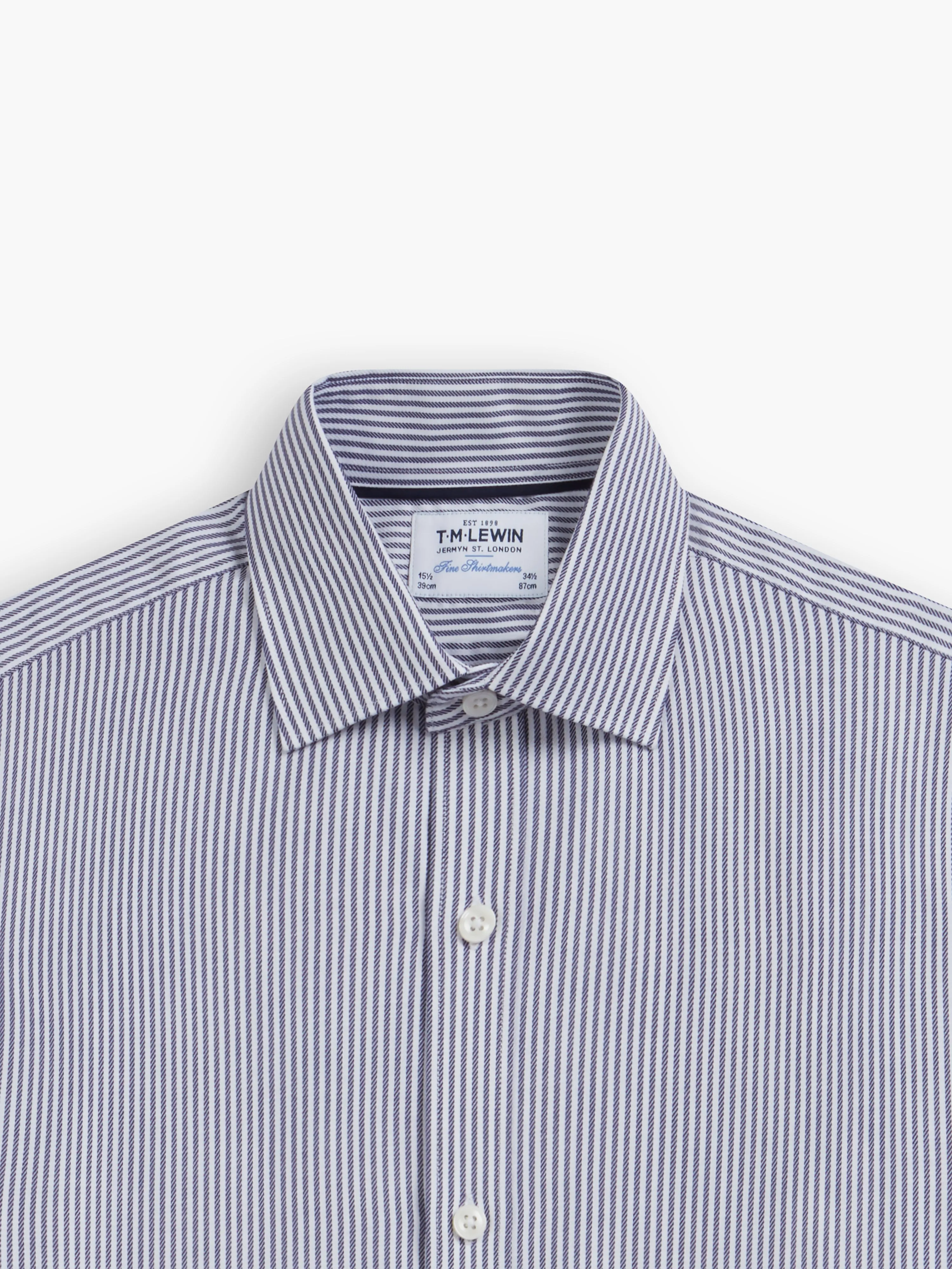 Navy Blue Dash Bengal Stripe Twill Fitted Single Cuff Classic Collar Shirt