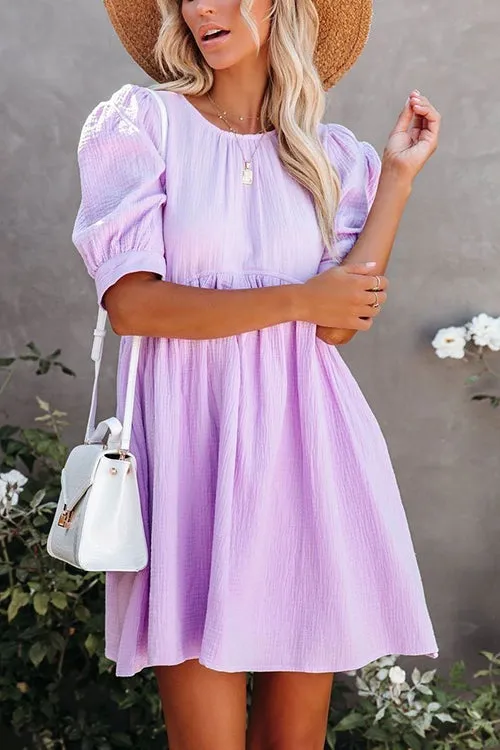 O Neck Puff Sleeve Swing Dress