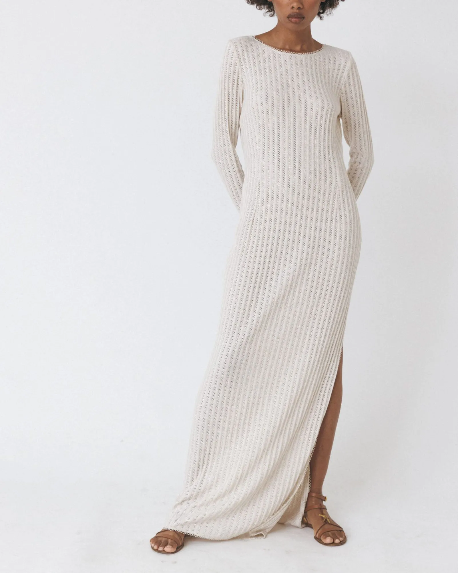 OPEN-BACK KNIT DRESS IN ECRU