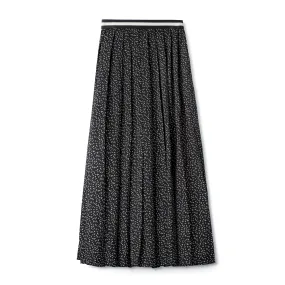 Pleated Contrast Waist Skirt IN: Black Print