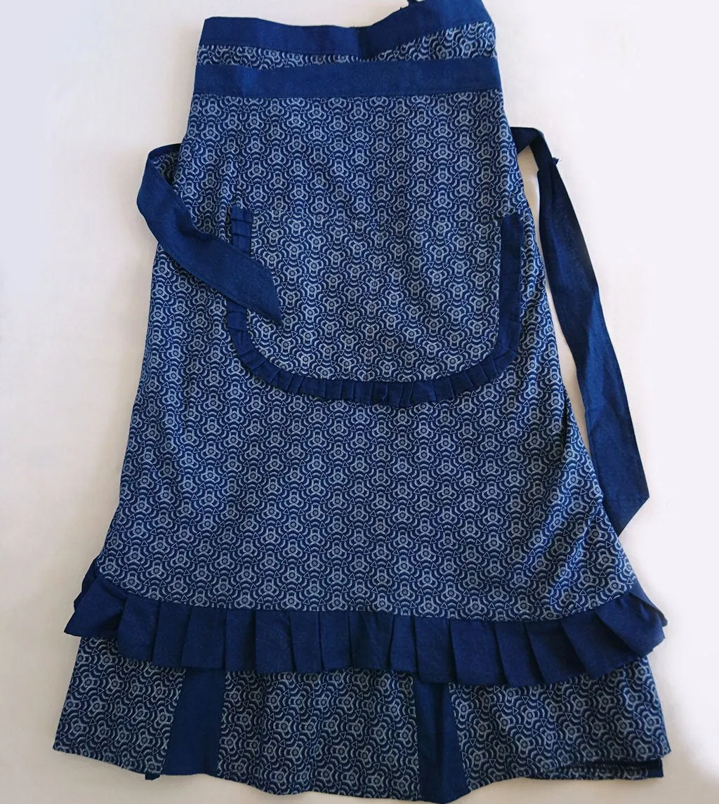 Pleated Shweshwe Skirt Apron & Doek Set