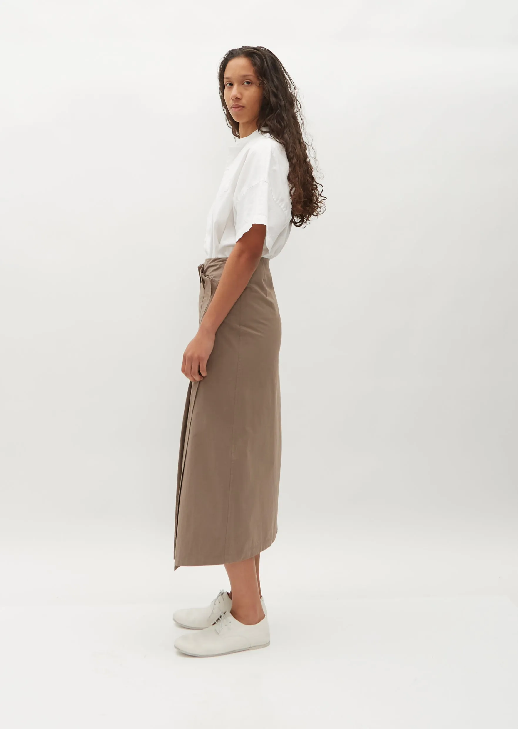 Pleated Wrap Skirt — Beige