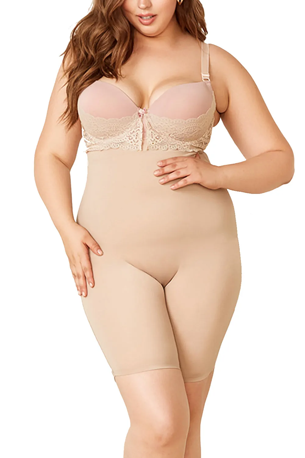 Plus High Waisted Body Shaper Boyshorts Double Layered Tummy Control Waist Slimming and Back Smoothing Shapewear