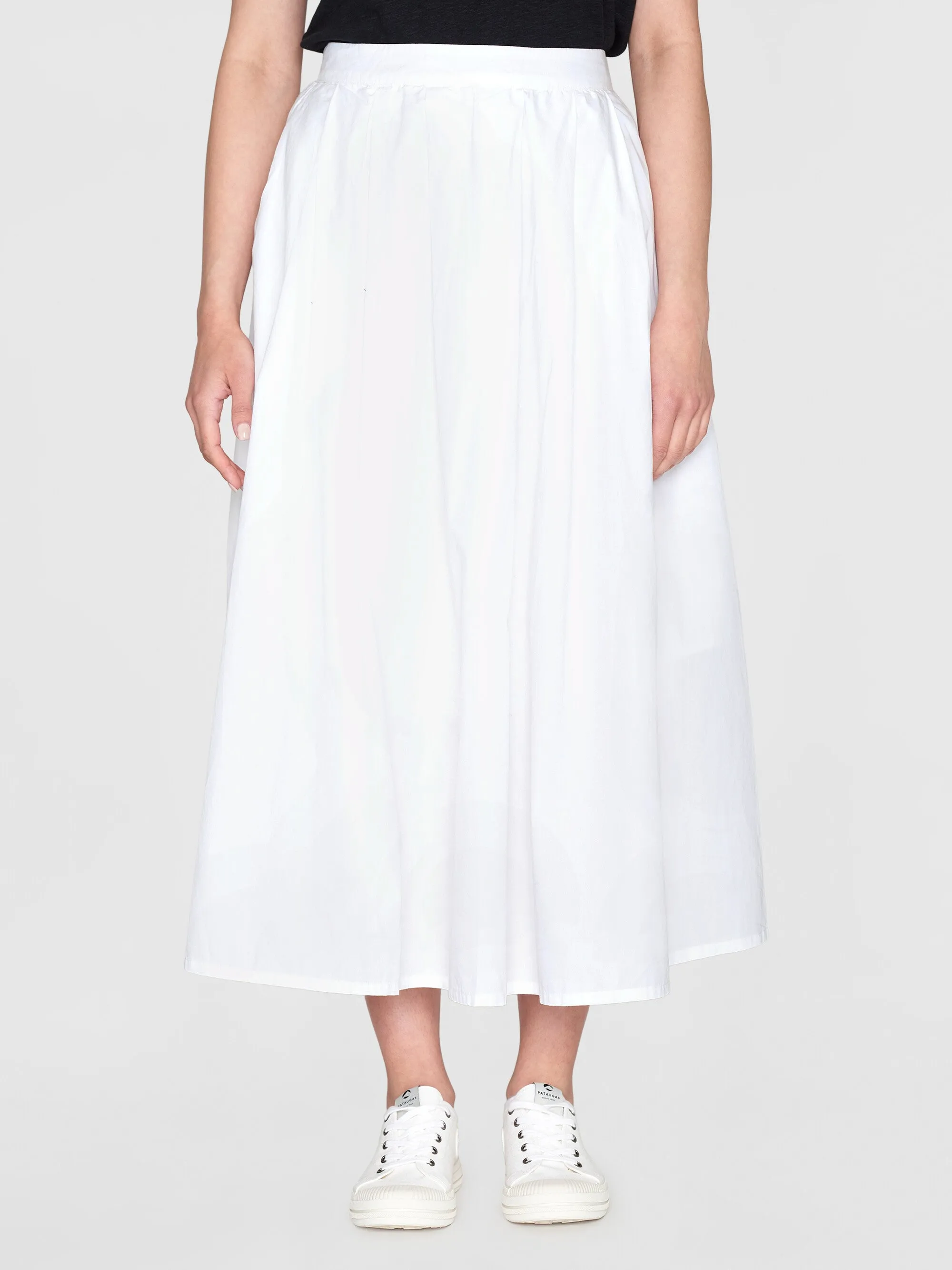 Poplin pleated mid-length skirt - Bright White