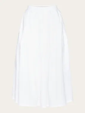 Poplin pleated mid-length skirt - Bright White