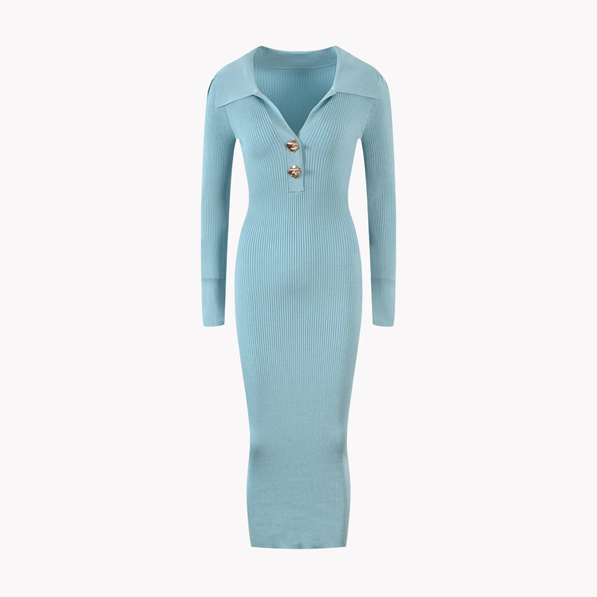 Pre Order:  Baby blue Collar Knit Dress