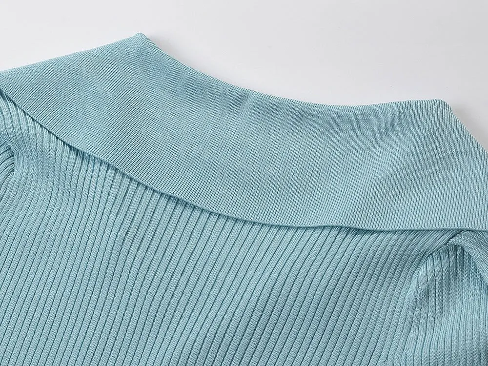 Pre Order:  Baby blue Collar Knit Dress