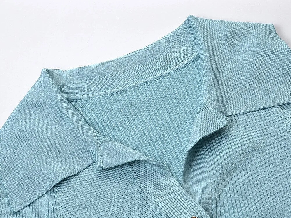 Pre Order:  Baby blue Collar Knit Dress