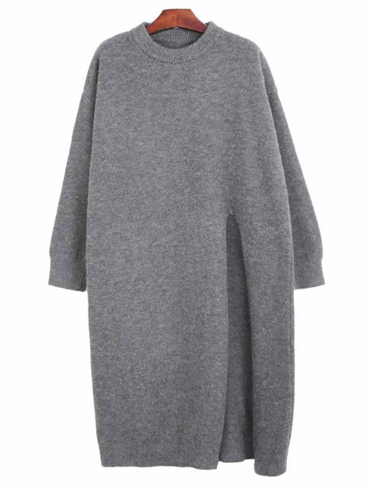 Pre Order:  Long Side Slit Sweater Dress