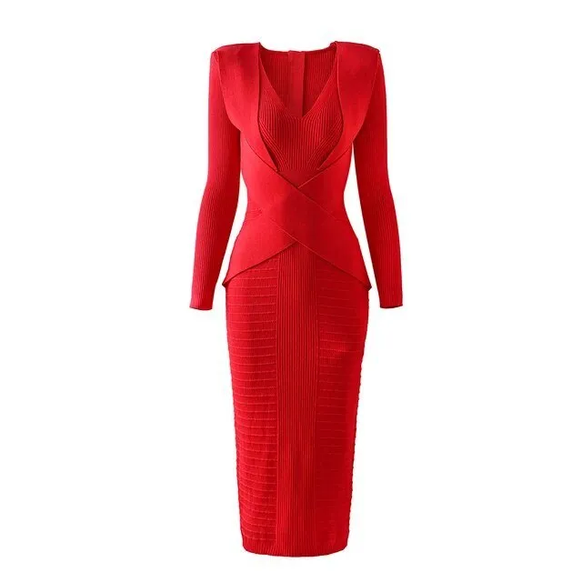 Pre Order:  Red Wrapped Waist Bodycon Dress