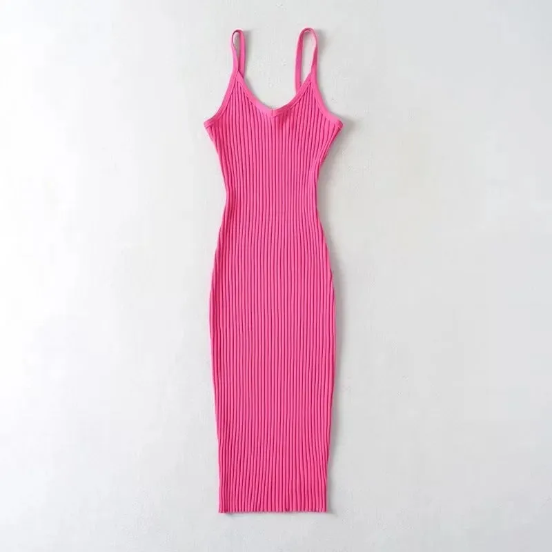 Pre Order:  Sleeveless Ribbed Knitted Midi Dress